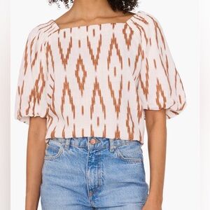 NWT Vince Camuto Ikat Square Neck/Off Shoulder Bubble Sleeve Shirt Sz L MSRP $89